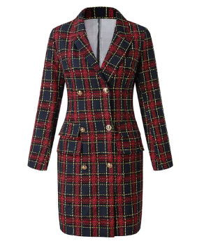 Levoire | Robe Blazer À Carreaux Avec Ceinture Bleu