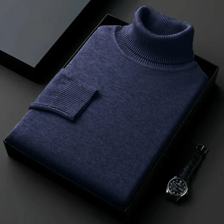 Levoire | Pull Col Roulé Homme Slim Fit – Antiboulochage Bleu Marine