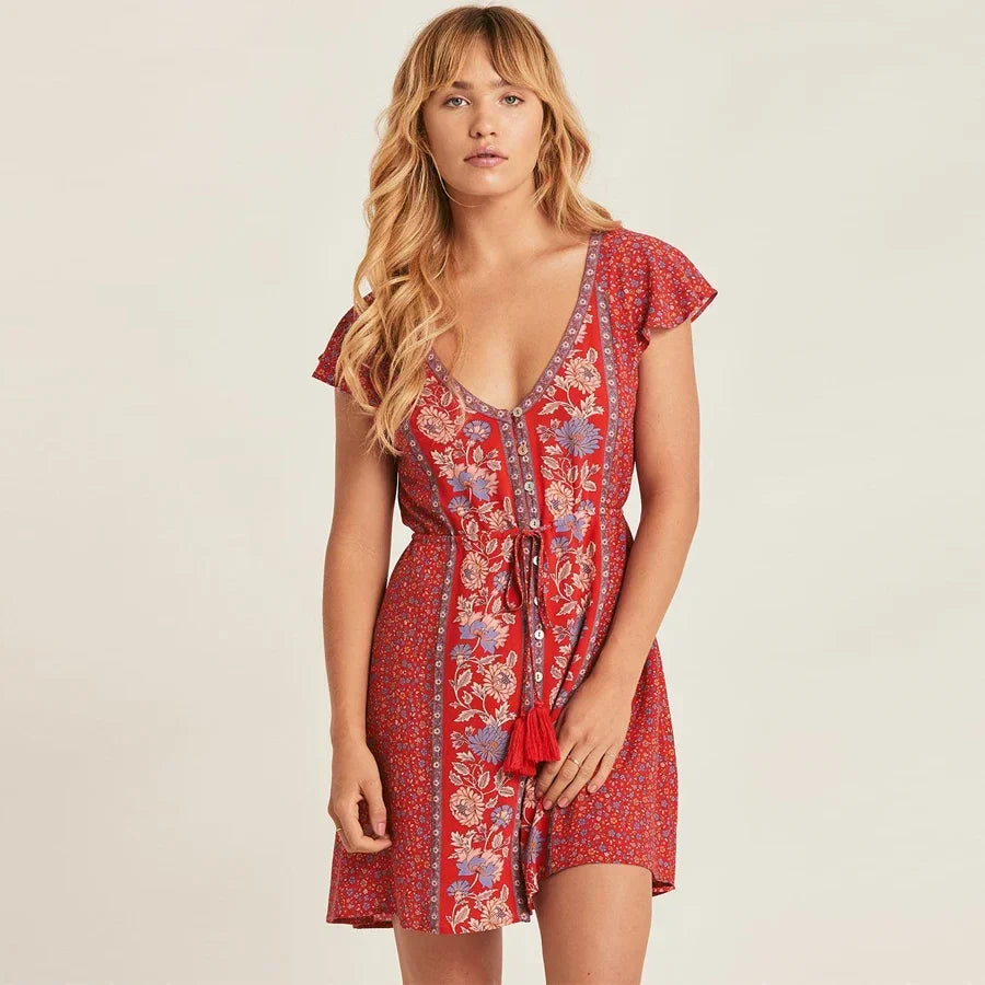 Levoire | Robe Fleurie Rouge Bohème