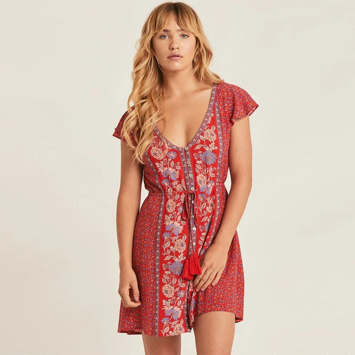 Levoire | Robe Fleurie Rouge Bohème
