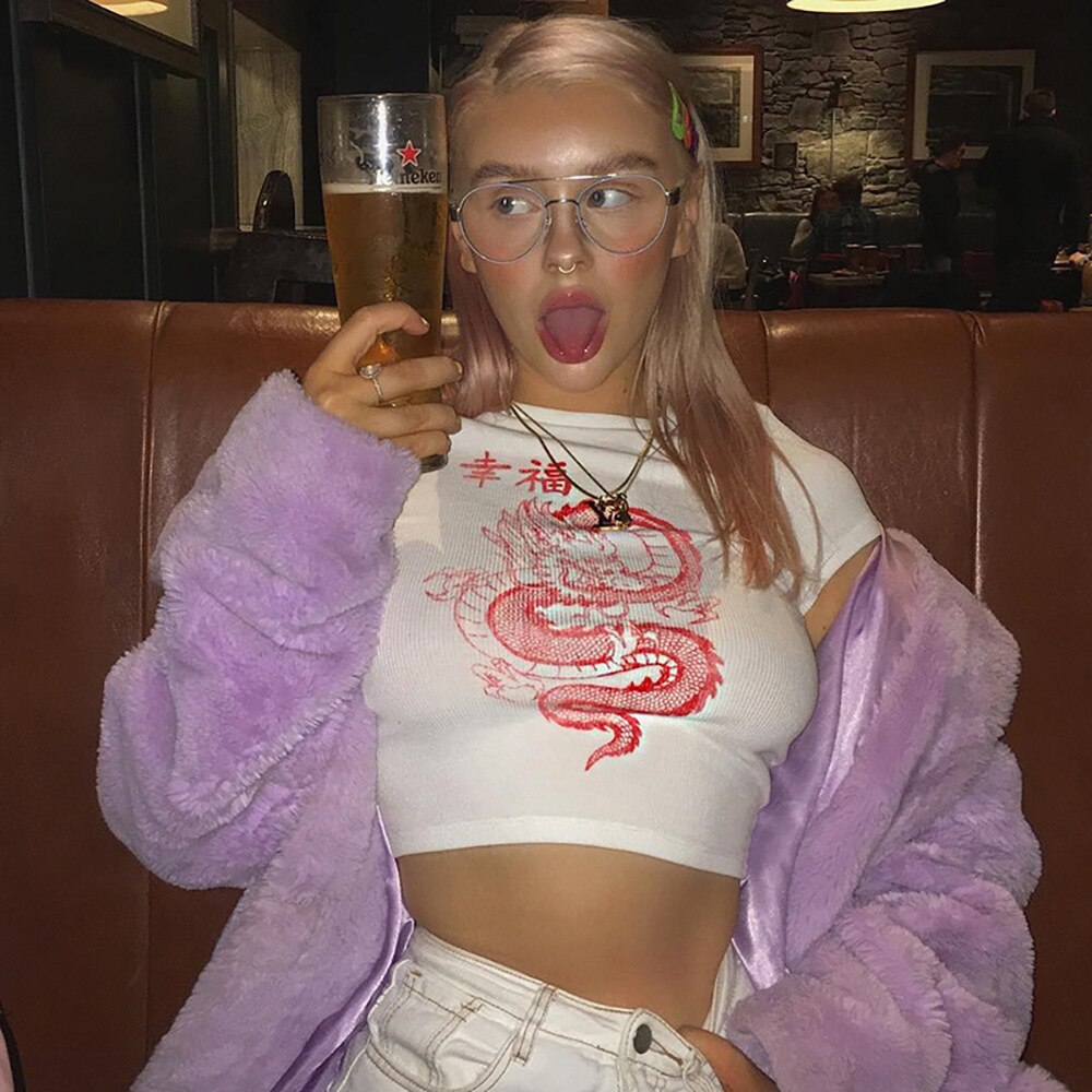 Levoire | Crop Top T-Shirt Avec Design De Dragons Rétro