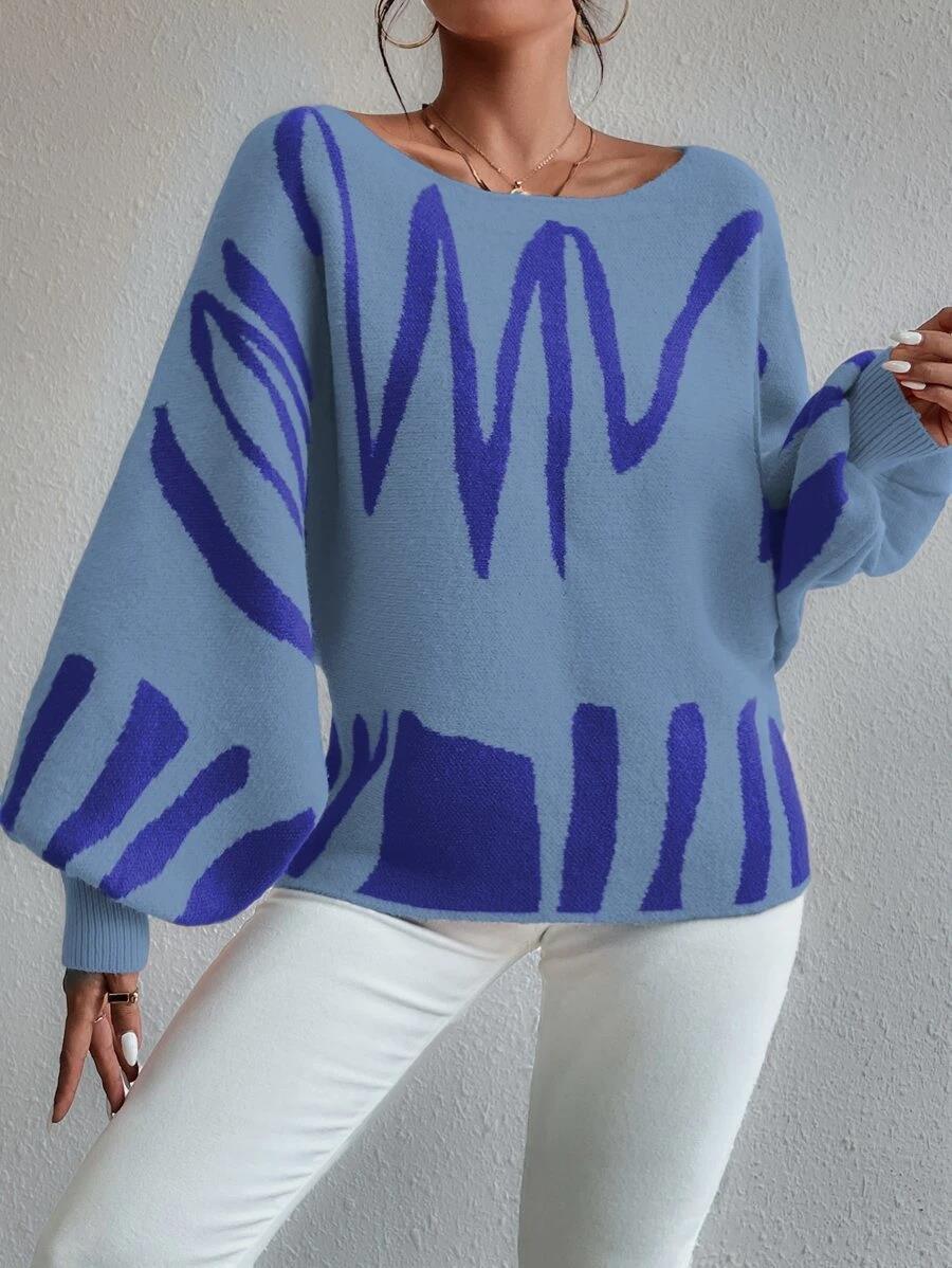 Levoire | Pull Grande Taille Bleu Avec Manches Bouffantes
