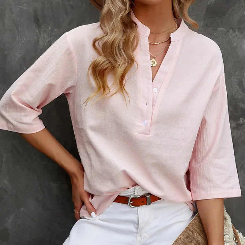 Levoire | Rennon T-Shirts Loose V Neck Et Manches Courtes Rosa