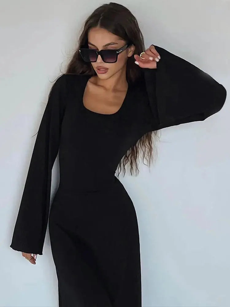 Levoire | Robe Maxi Côtelée Unie pour Femme