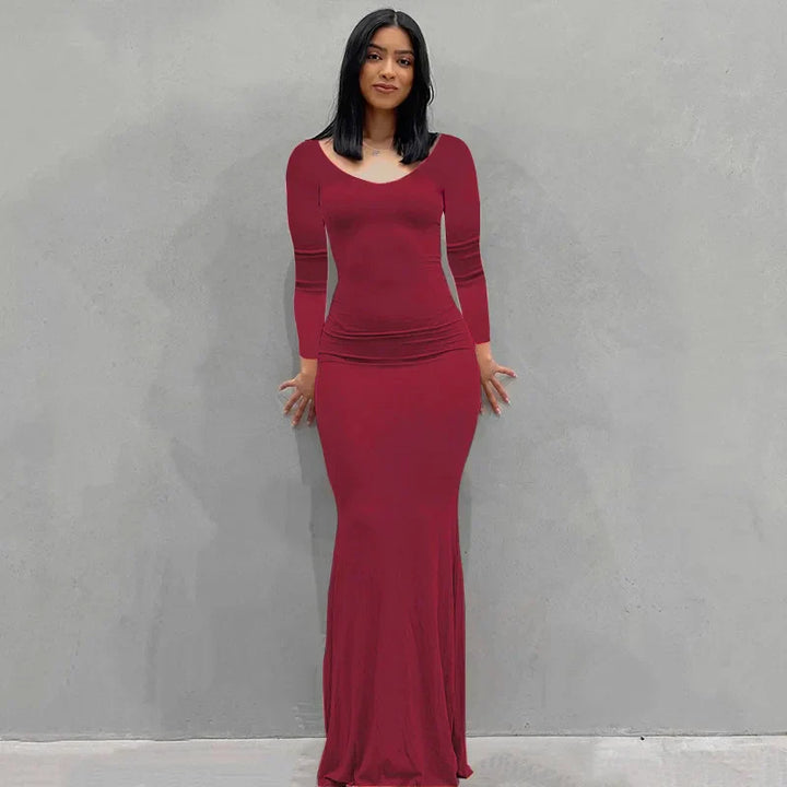 Levoire | Robe Maxi Slim Bordeaux-Manches longues