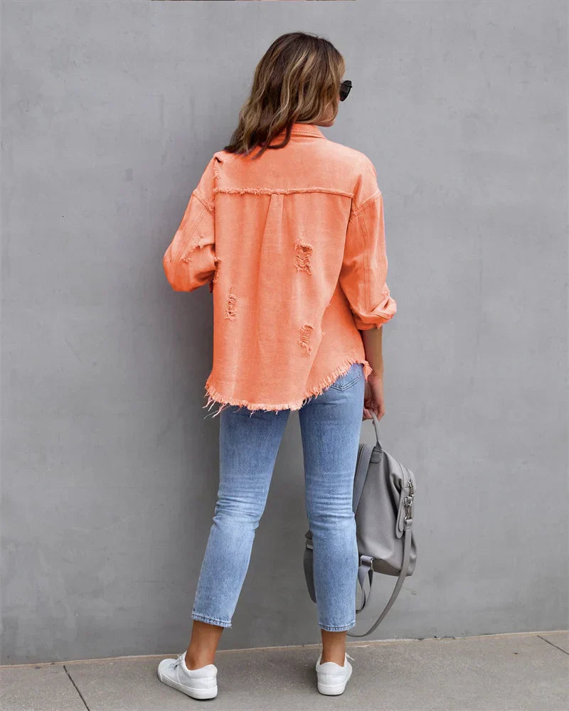 Levoire | Veste En Jean Avec Bords Bruts, Printemps, Rose, Orange, Violet
