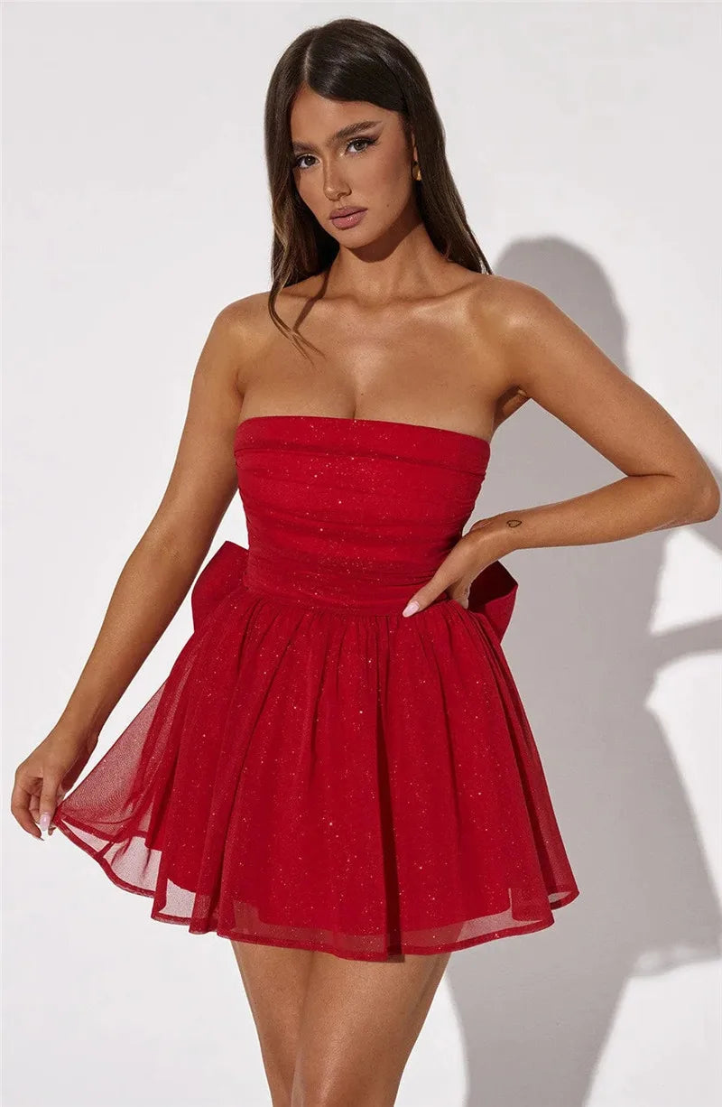 Levoire | Robe Mini À Bretelles Off-Shoulder En Maille Pailletée À Dos Ouvert