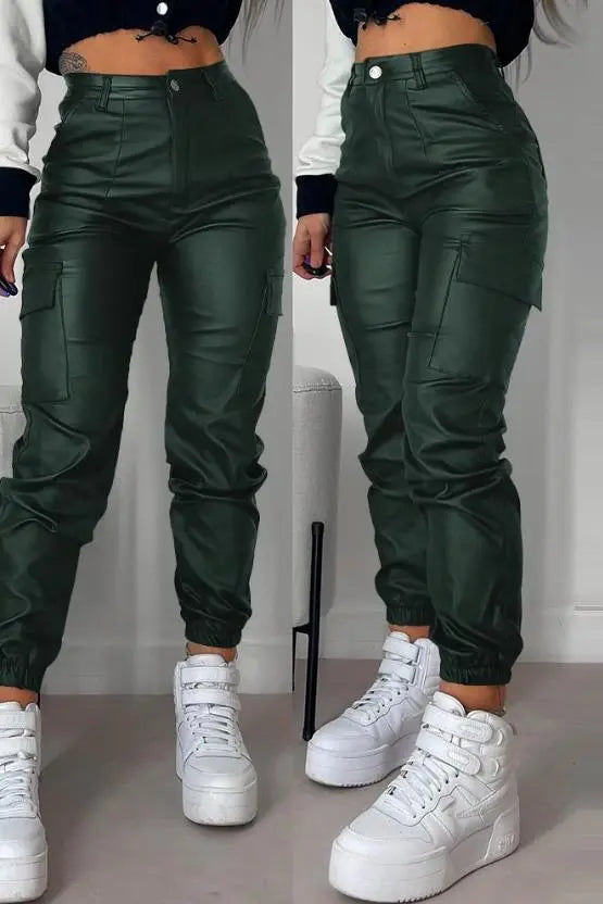 Levoire | Pantalon cargo en cuir Vert