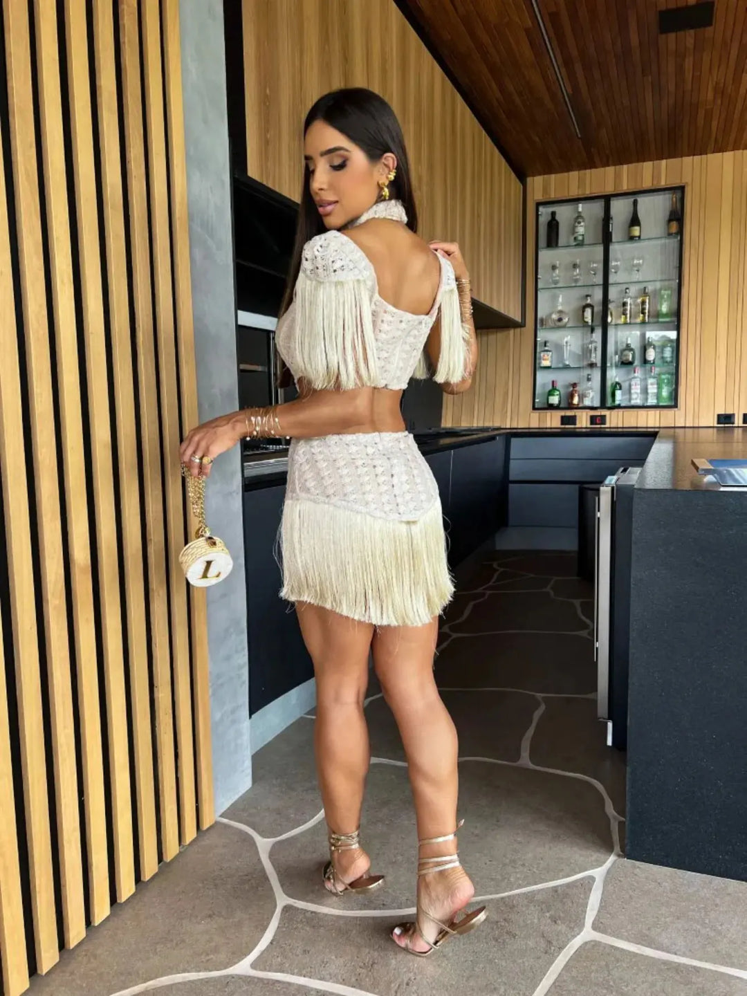 Levoire | Robe Mini/Longue À Col Cheminée Tricotée Frangée