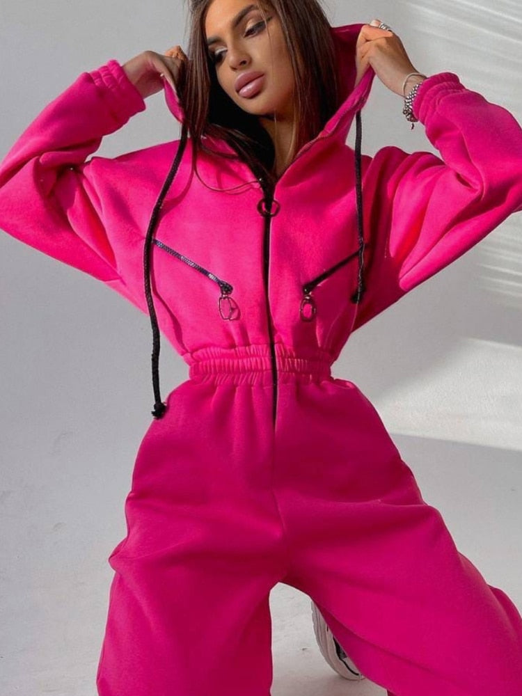 Levoire | Combinaison Tendance Avec Capuche En Sweat Pour Femmes Rose foncé