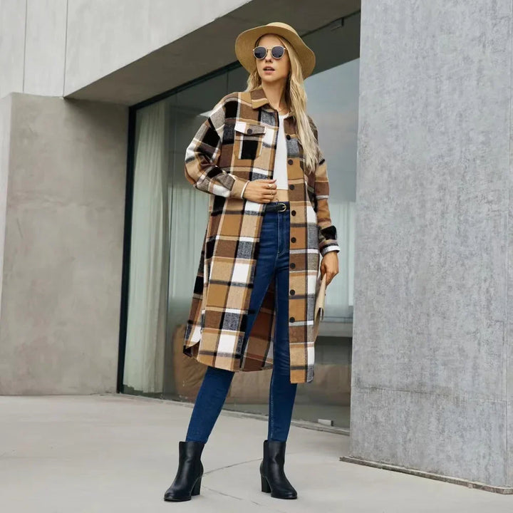 Levoire | Veste Trench À Carreaux Pour Femmes Avec Fentes Latérales Et Poches
