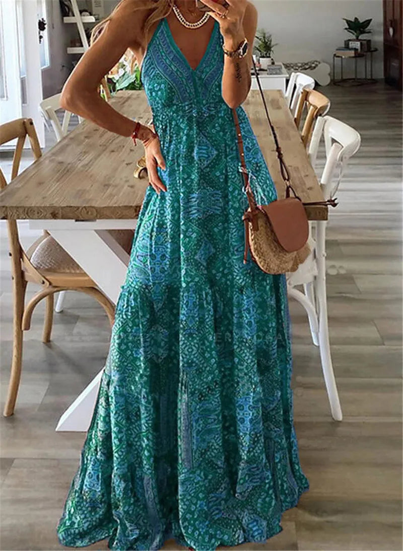 Levoire | Robe Maxi À Imprimé Boho Vert