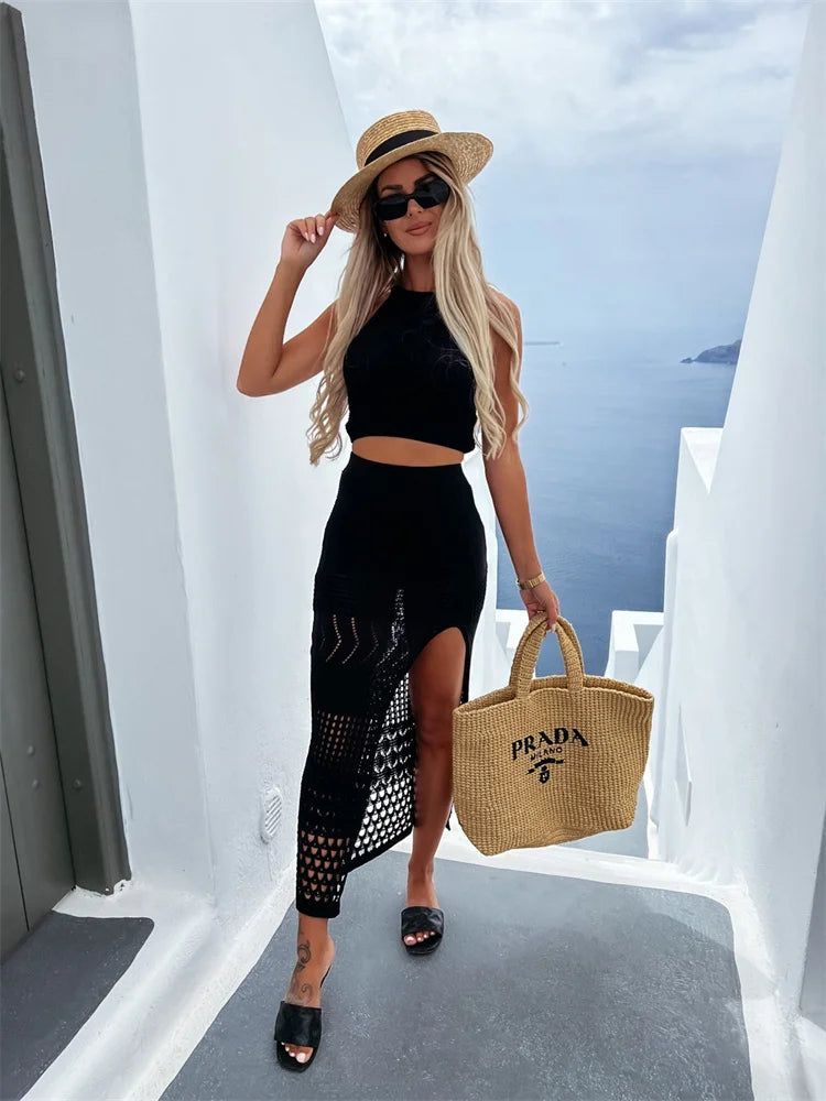 Levoire | Pull Transparent Crop Top & Jupe Longue Ensemble