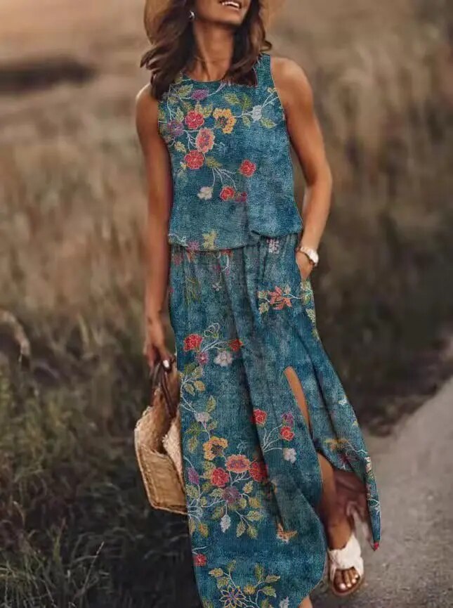 Levoire | Robe fleurie sophistiquée sans manches Vert clair