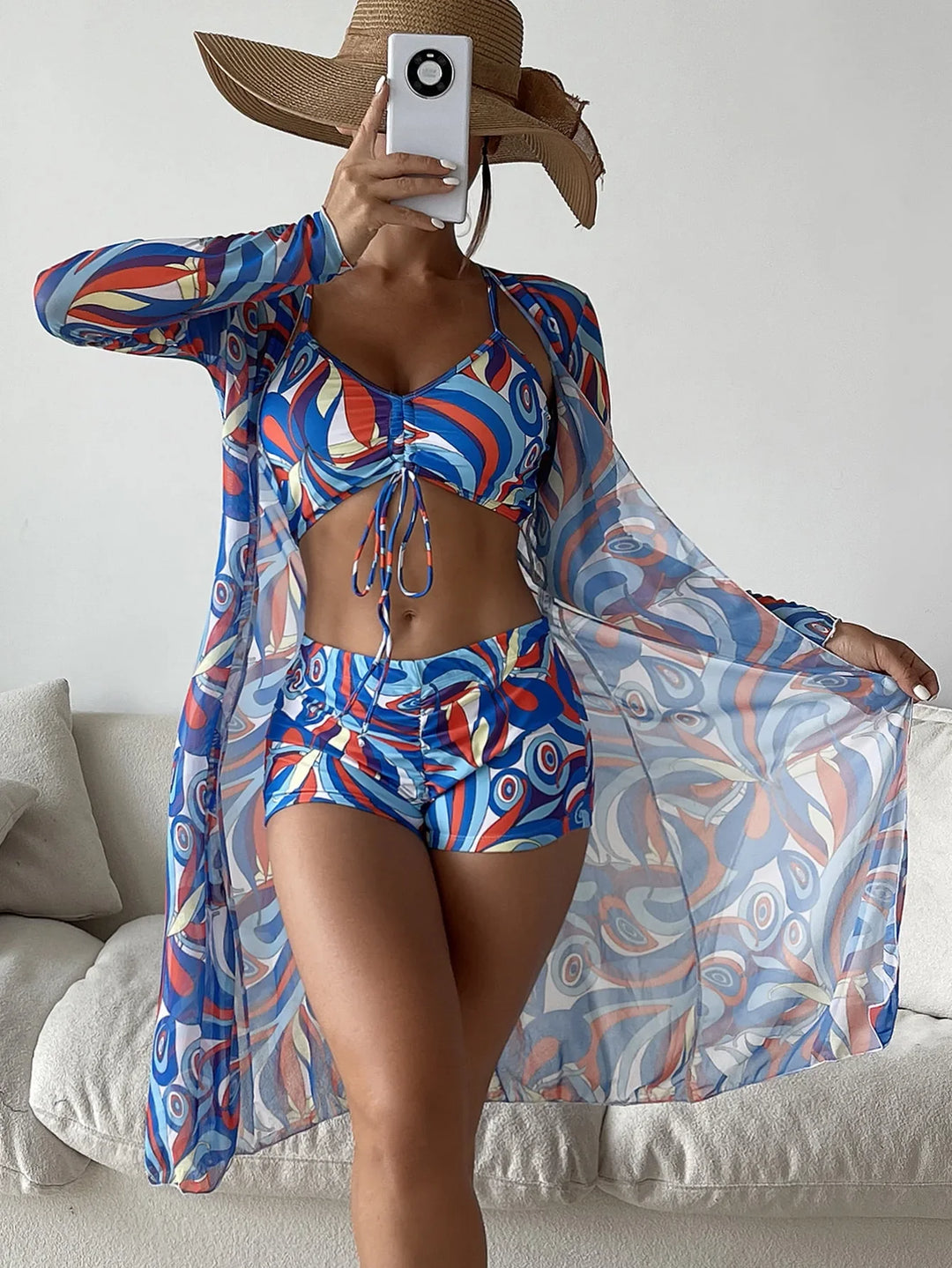 Levoire | Bikini Imprimé Sexy 3 Pièces Bleu marine
