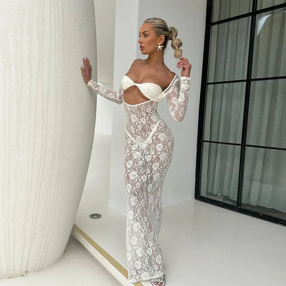 Levoire | Décolleté Ouvert Avec Des Bretelles En Dentelle Robes Maxi