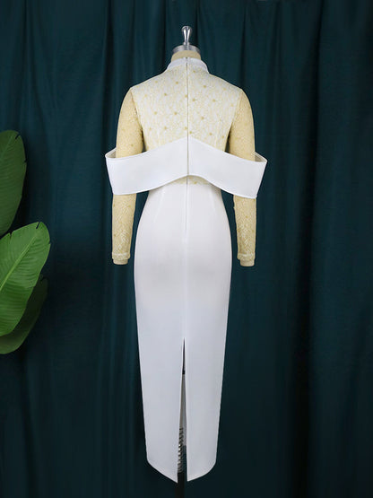 Levoire | Dentelle Col Haut Robe D'Été Bodycon Maxi Robe