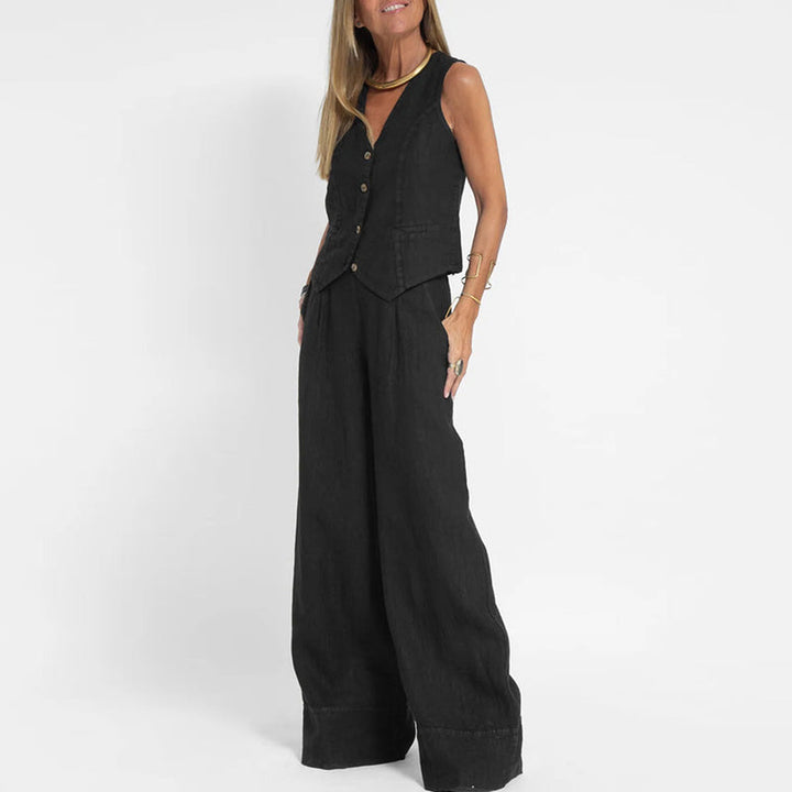 Levoire | Chic Tailleur Pantalon Large Décolleté Pour Femmes Noir
