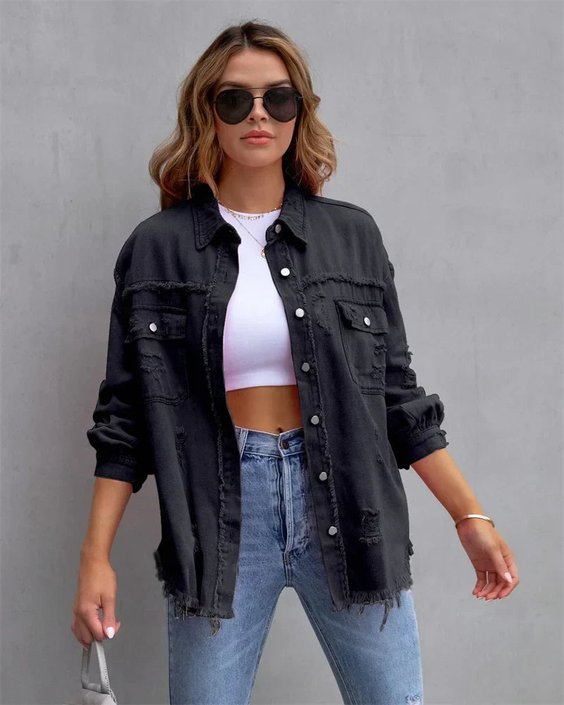 Levoire | Veste En Jean Avec Bords Bruts, Printemps, Rose, Orange, Violet