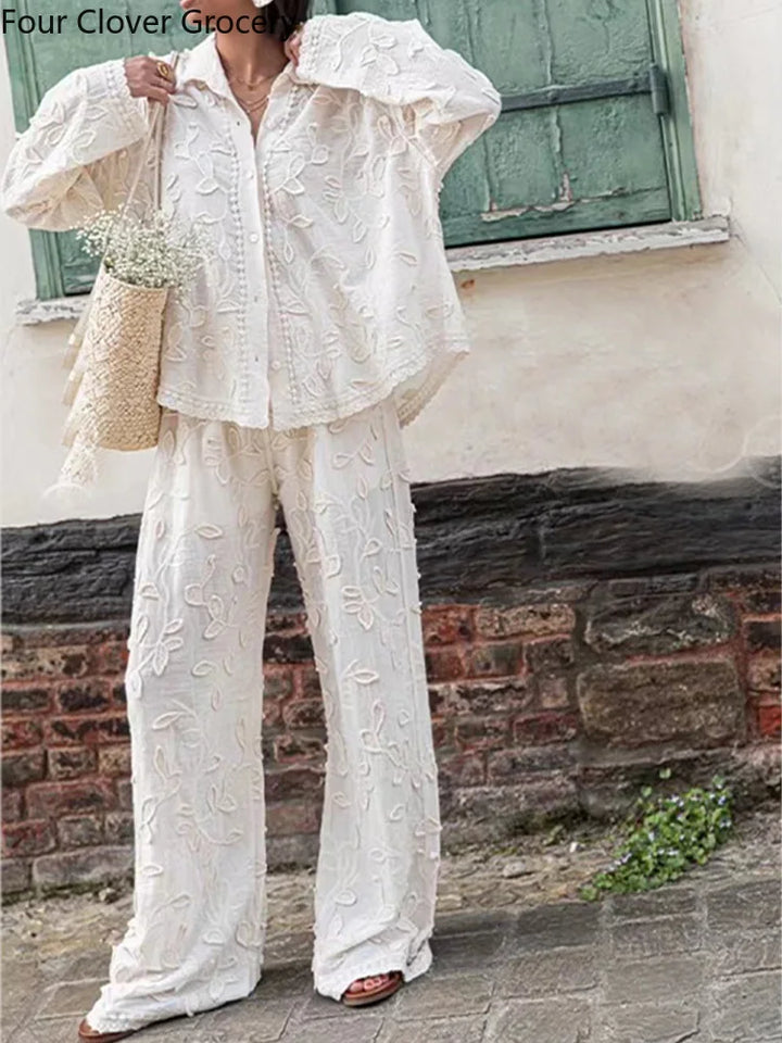 Levoire | Ensemble Pantalon Avec Broderie Et Blouse À Manches Longues