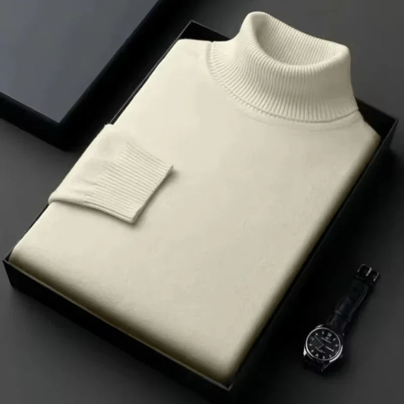 Levoire | Pull Col Roulé Homme Slim Fit – Antiboulochage Beige