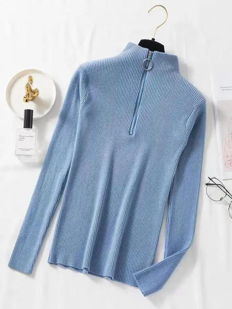 Levoire | Pull Vintage Femme Avec Zip Bleu Taille Unique