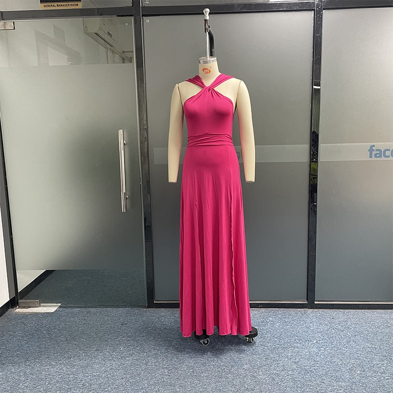 Levoire | Rose Clair Halterneck Off-Shoulder Robe Maxi High