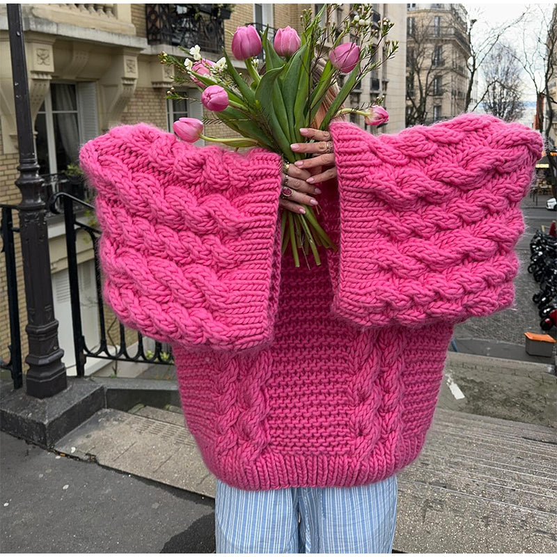 Levoire | Pull en tricot surdimensionné à col rond à manches longues Rosa