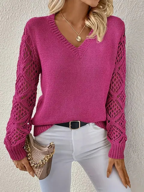 Levoire | Pull En Tricot Uni À Col En V Fuchsie