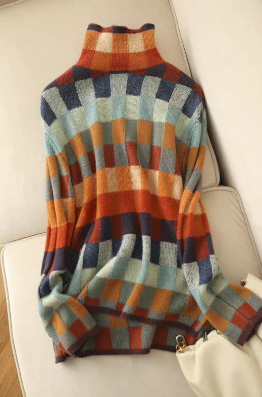 Levoire | Pull à col roulé ample avec motif à carreaux