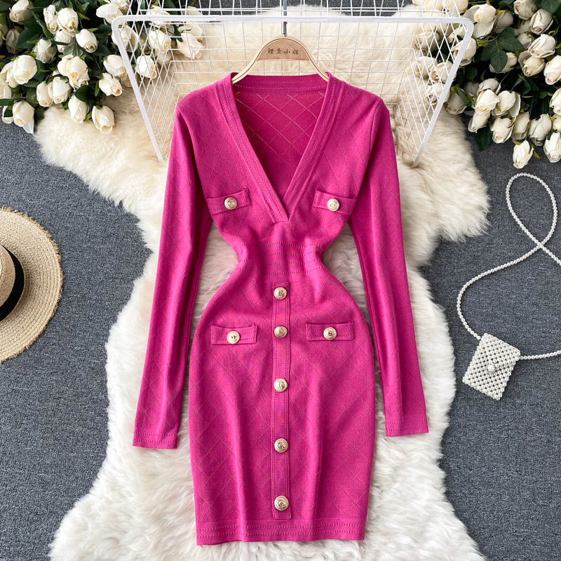 Levoire | Robe Portefeuille Tricotée Bureau Rose Rouge Une taille