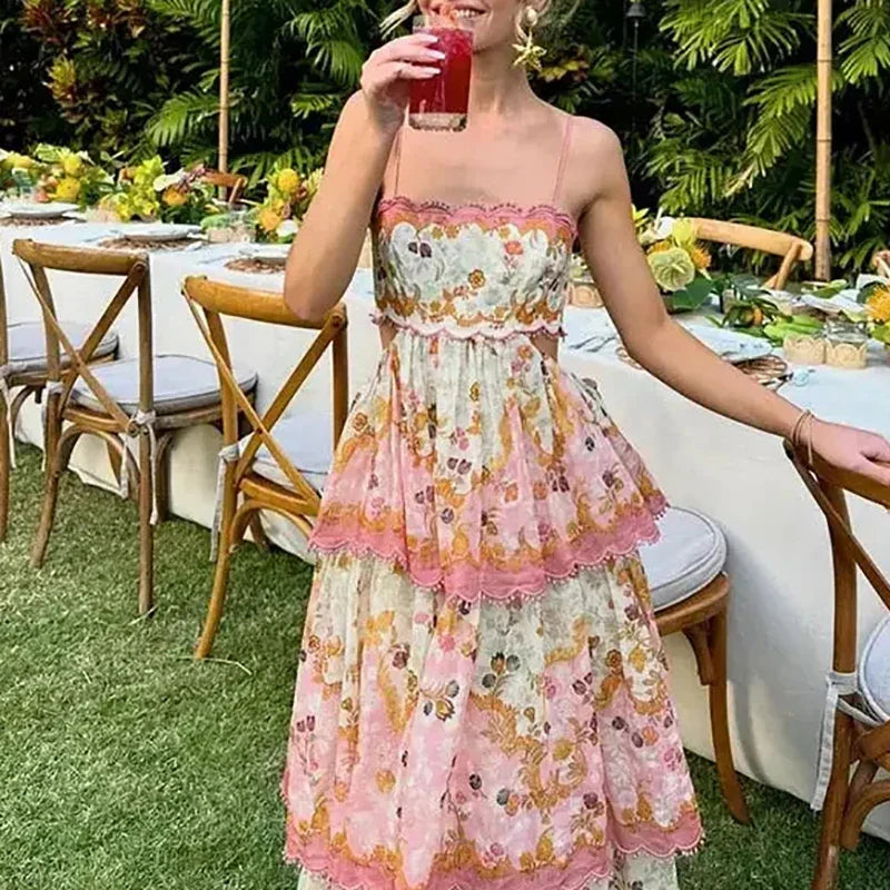 Levoire | Joueuse robe fleurie etagée Rose