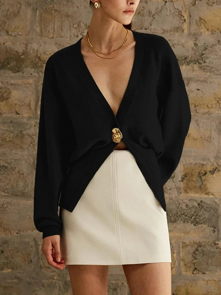 Levoire | Femmes Deep V-Col Longues Manches Haut Ajusté Noir