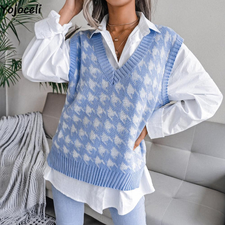Levoire | Pull Pour Femme Au Style Universitaire Avec Imprimé Bleu