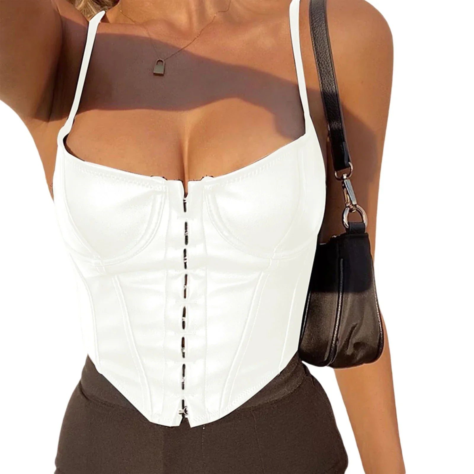 Levoire | Korsatzt Pu Cuir Bustier Crop Top WEISS