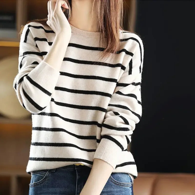 Levoire | Pull Rayé Femme Beige Une taille