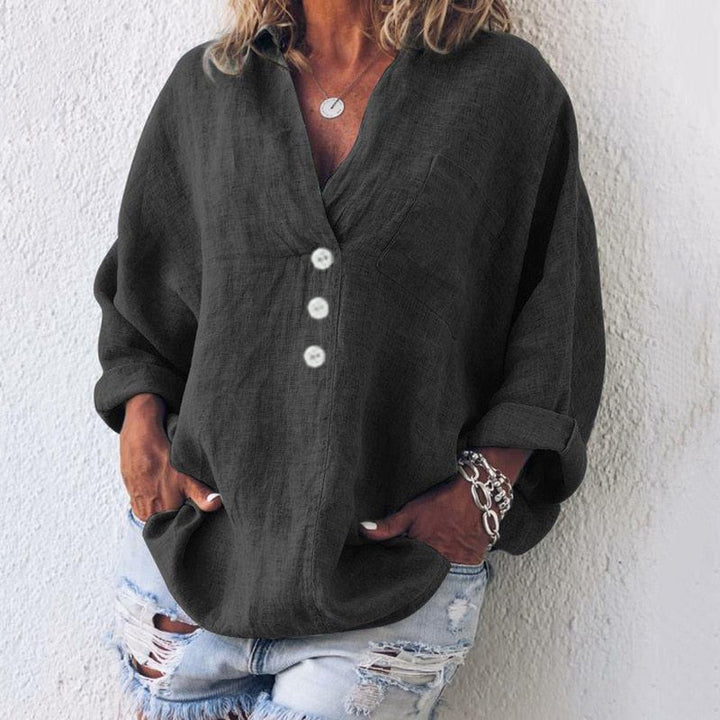 Levoire | Blouse En Lin Avec Décolleté En V Pour Femmes Noir