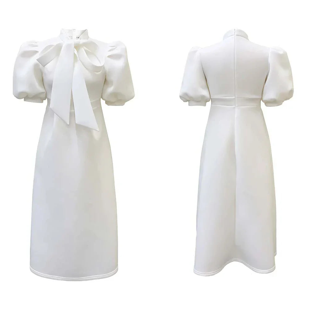 Levoire | Col Côté Bouffant Manches Courtes Robes Longues