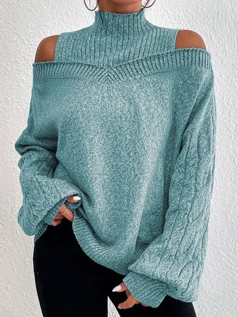 Levoire | Classique Confortable Haut de Col Pull Gris Paon vert