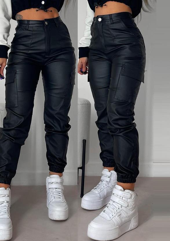 Levoire | Pantalon cargo en cuir Noir