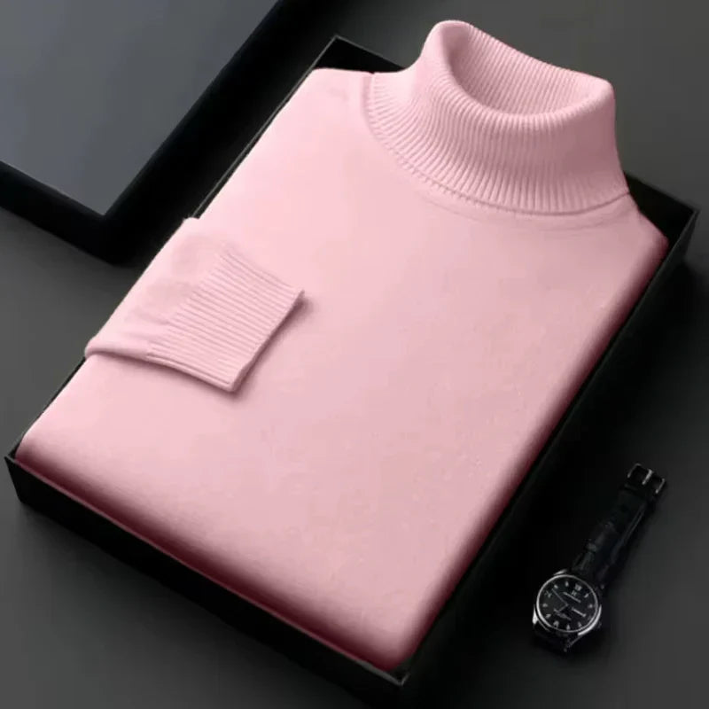 Levoire | Pull Col Roulé Homme Slim Fit – Antiboulochage Rose