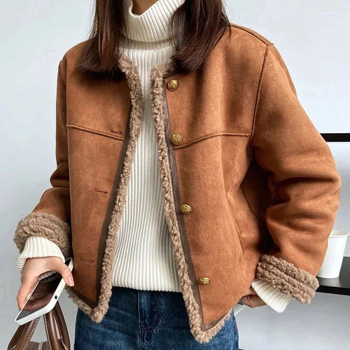 Levoire | Col rond Veste en cuir à manches longues avec bouton