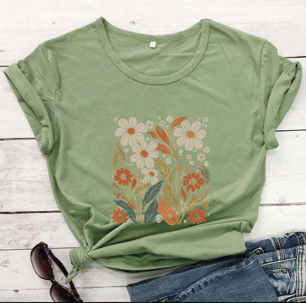 Levoire | Weinlese T-Shirt De Fleur Sauvage Pour Femmes Vert