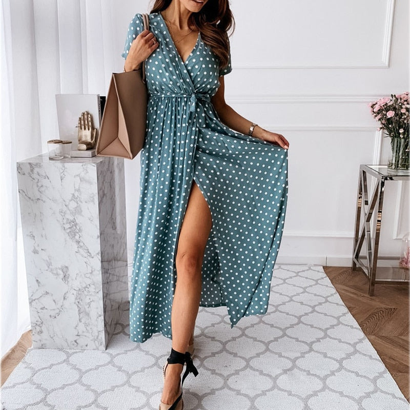 Levoire | Robe Avec Fente Et Décolleté En V Bleu