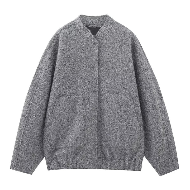 Levoire | Grande Veste En Laine Avec Encolure Ronde Et Bouton Gris