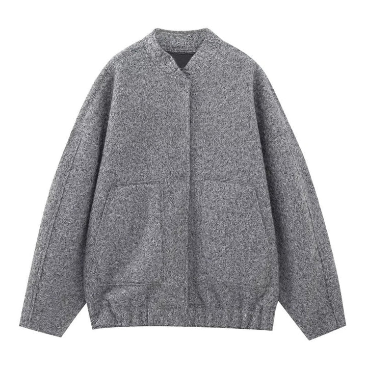 Levoire | Grande Veste En Laine Avec Encolure Ronde Et Bouton Gris