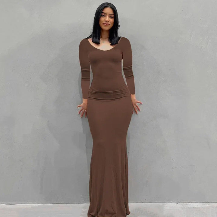 Levoire | Robe Maxi Slim Braun - Manches longues