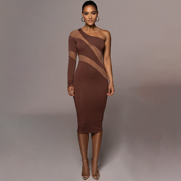 Levoire | Robe Midi Bodycon À Manches Longues En Mesh Auburn