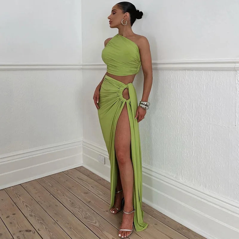 Levoire | Top Court Vert Et Jupe Maxi Fendue Set Vert
