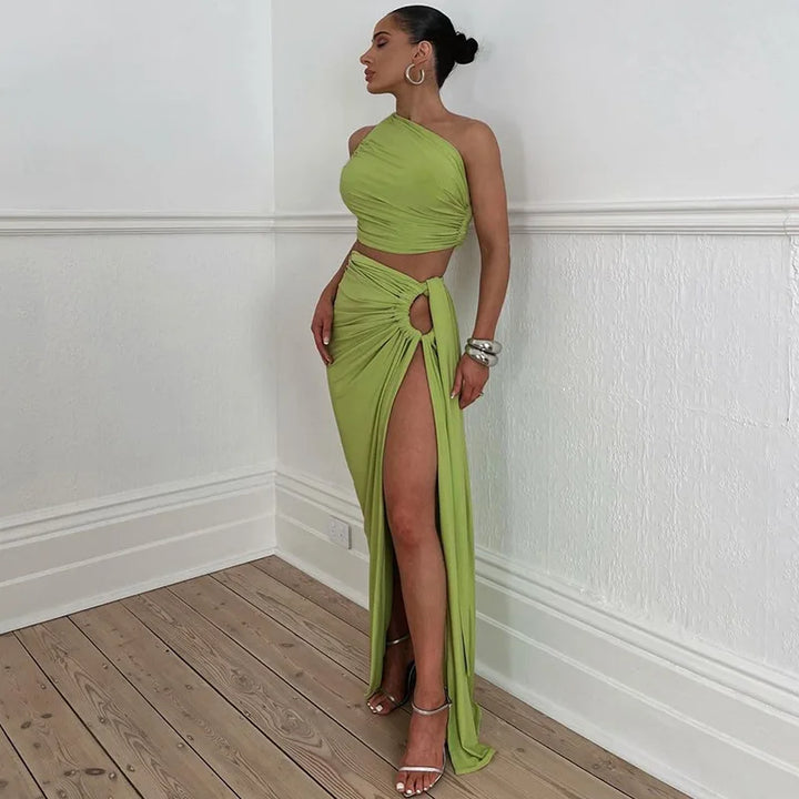 Levoire | Top Court Vert Et Jupe Maxi Fendue Set Vert